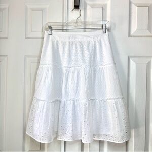 Ann Taylor Loft White Cotton Ruffled Eyelit Skirt Size 14